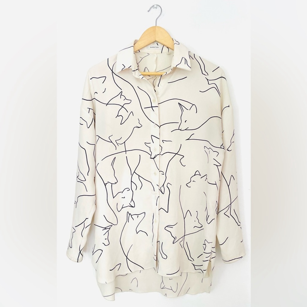 aritzia nation Cream Shirt with Abstract Animal Print blouse - Picture 2 of 8